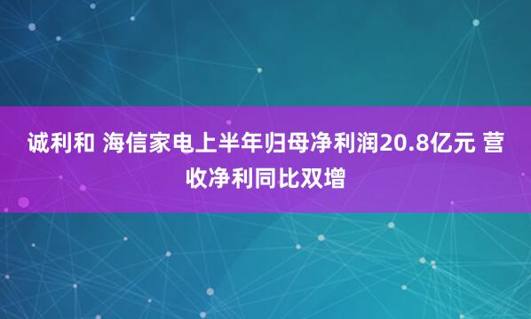 诚利和 海信家电上半年归母净利润20.8亿元 营收净利同比双增